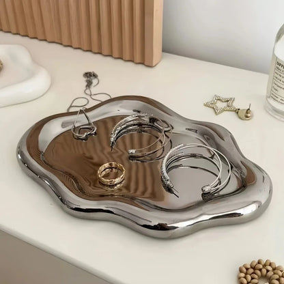 Light Luxury PVC Plastic Jewelry Tray Mini Cloud Shape Storage Plate Jewelry Display Plate Watches/Keys Storage - Silver
