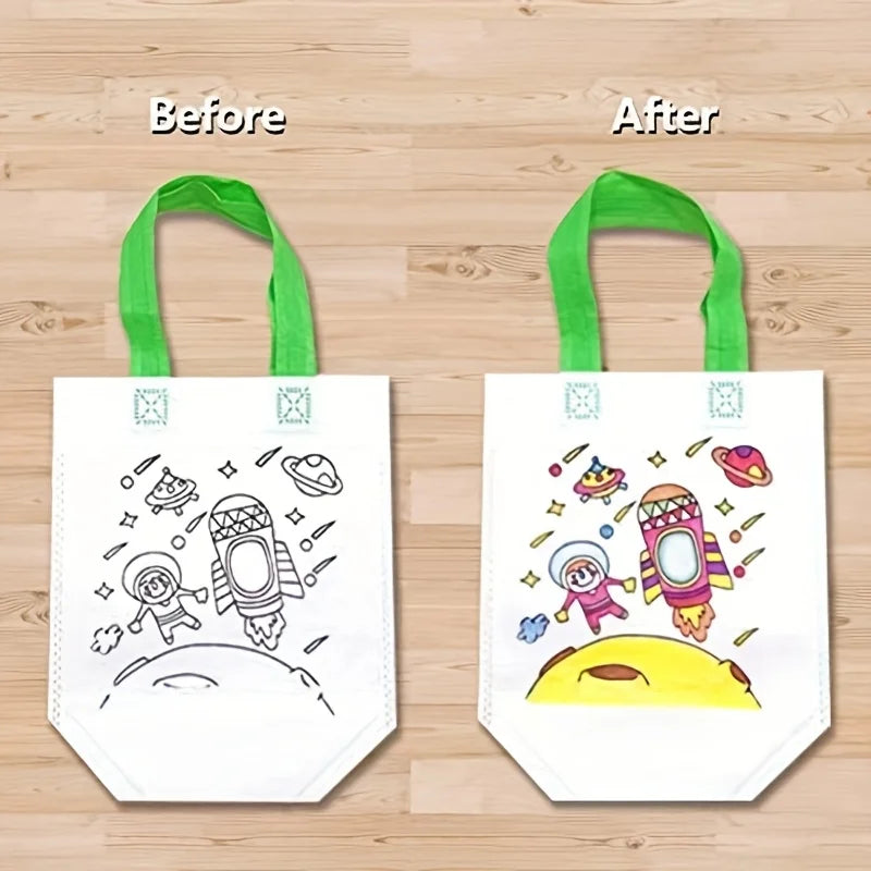 24pcs(12 Bags+12 Markers), DIY Graffiti Pack with Colored Markers, Reusable Animal Art Party Gift Bags, Storage Accessories