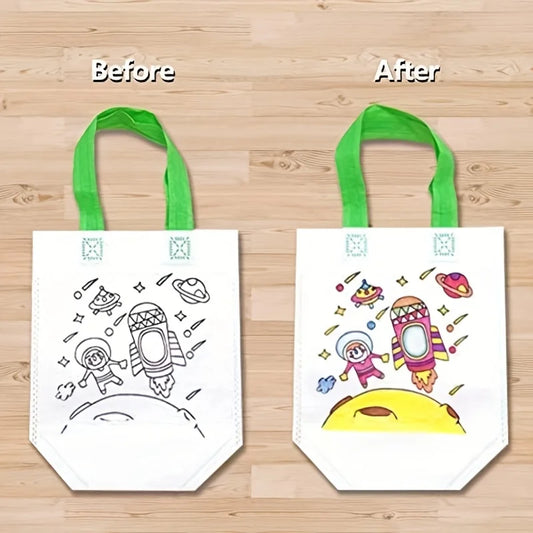 24pcs(12 Bags+12 Markers), DIY Graffiti Pack with Colored Markers, Reusable Animal Art Party Gift Bags, Storage Accessories