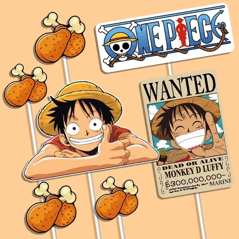 7pcs ONE PIECE Luffy Cake Topper Anime Boy Girl Birthday Cake Decorating Cake Flag Party Supplies for Kids Birthday Baby Show