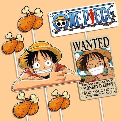 7pcs ONE PIECE Luffy Cake Topper Anime Boy Girl Birthday Cake Decorating Cake Flag Party Supplies for Kids Birthday Baby Show