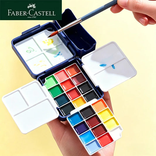 Faber Castell Semi-Dry Solid Watercolor Paints Set For Beginners Student Art Supplies Tin Box Portable 24 Colors Drawing Tool