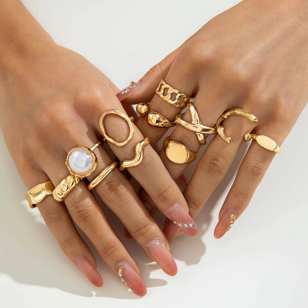 Tocona 2024 New Fashion Luxury Imitation Pearl Open Ring Sets for Women Elegant Gold Color Ring Party Jewelry Accessories - 2