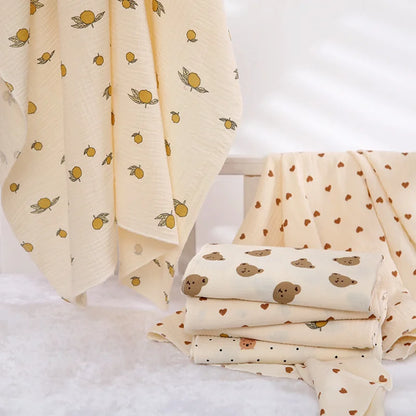 Cotton Muslin Cute Cartoon Printing Baby Swaddle Blanket Soft Breathable Newborn Baby Receiving Blanket For Infant Boys Girls