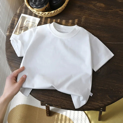 Children's Cotton Short Sleeve White Red Black T-shirt Girls' Summer Baby Clothes Kids Boys' Tops - WHITE / 140CM