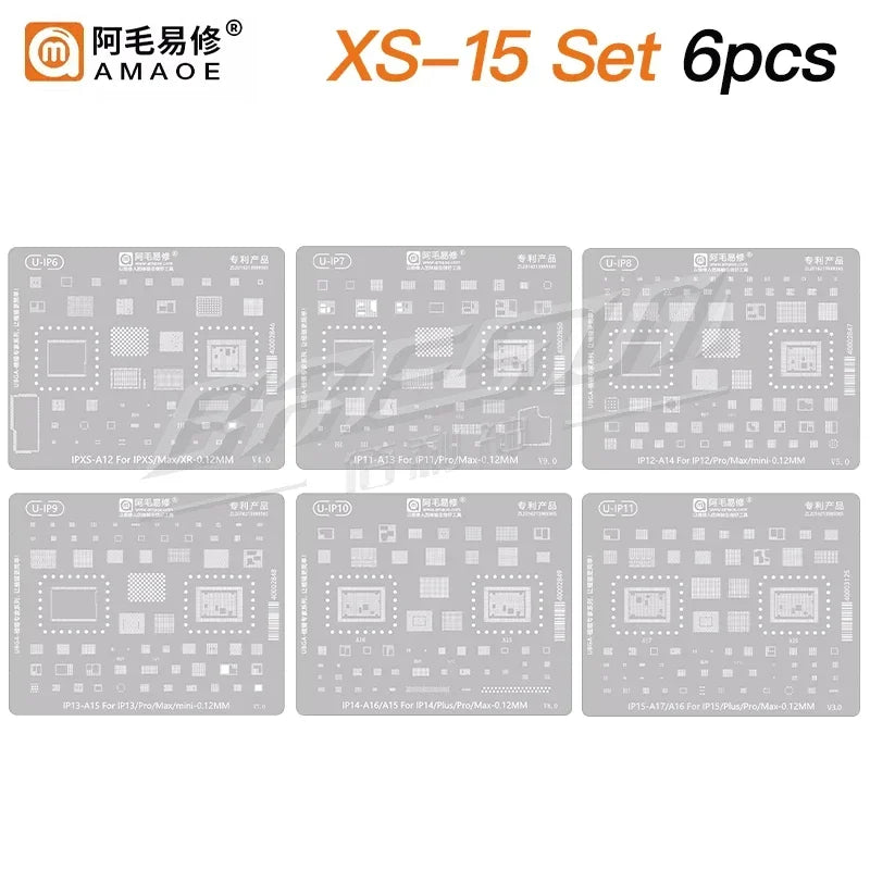 Amaoe BGA Reballing Stencil Template For iPhone 17 16 15 14 13 12 11 Pro Max XSMax 8 7P 7 6 A18 Tin Planting Soldering Net to