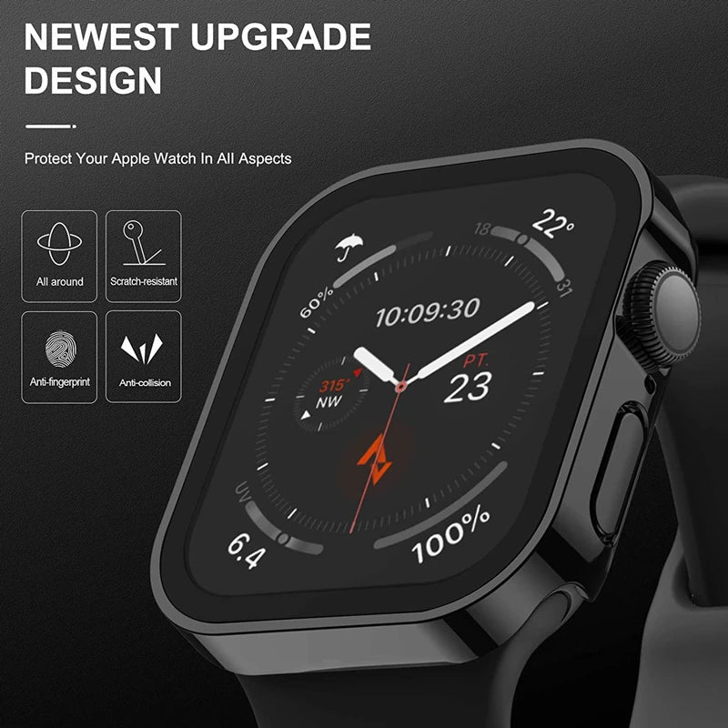 Glass+Case for Apple Watch 42 46mm 45mm 41 49 44mm 40 Mm Straight Edge Screen Protector Cover Case iWatch SE 6 7 8 9 10 11 Ul