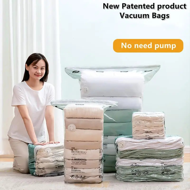 No Need Pump Vacuum Bags Large Plastic Storage Bags for Storing Clothes Blankets Compression Empty Bag Covers Travel Accessor