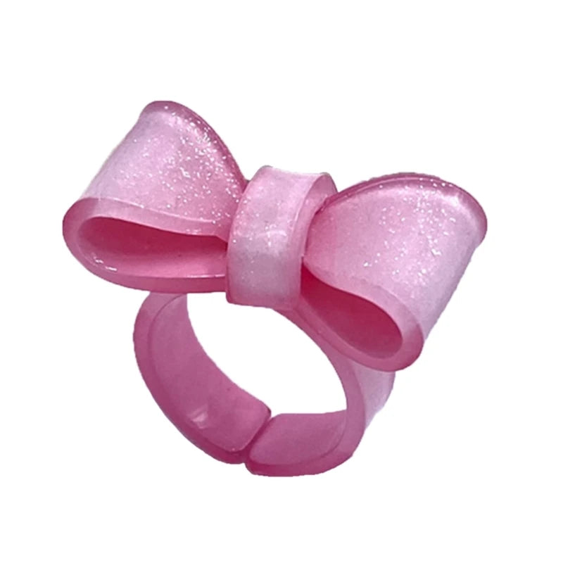 Resin Rings Dumpy Acrylic Rings Bowknot Rings Aesthetic Trendy Colorful Open Rings Statement Jewelry Bow Rings for Women - Pi