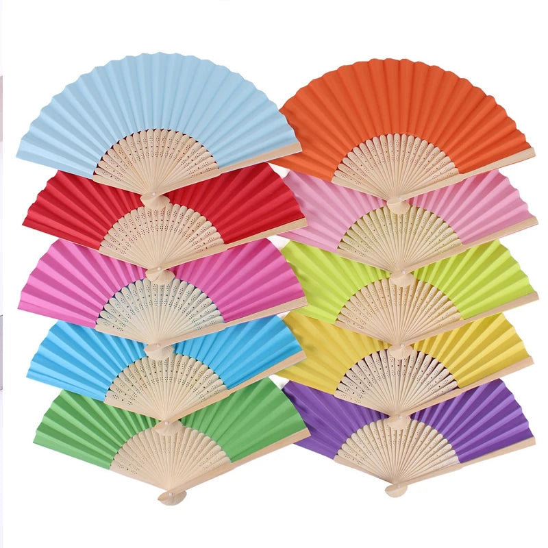 Hand Held Fan Paper Folding Fan Party Decorative New Fashionable Simple Decorative Blank Folding Fans Candy Colored Can DIY