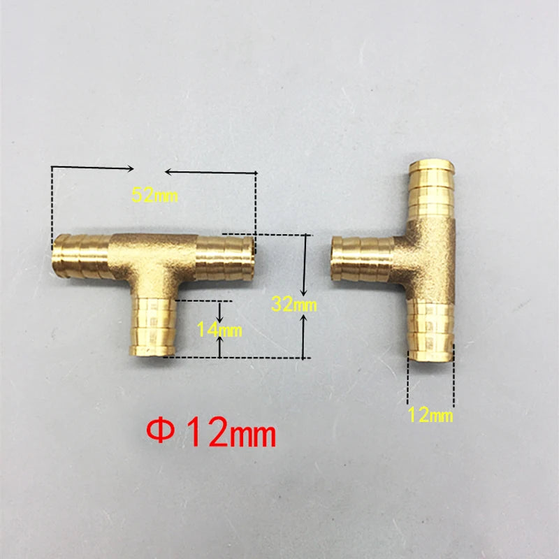 T Way T-Shape Brass Barb Pipe Hose Fitting 3 Way Connector for 4mm 5mm 6mm 8mm 10mm 19mm Hose Copper Pagoda Water Tube Fittin