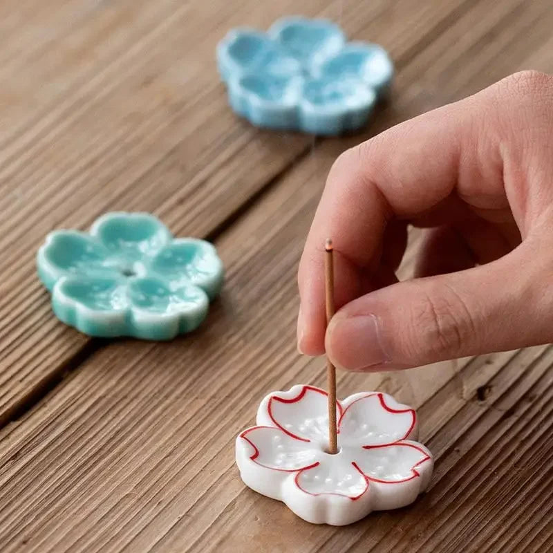 Cherry Blossom Incense Burner Home Ceramic Decor Stick Holder Aromatherapy Censer Office Teahouse Ornament