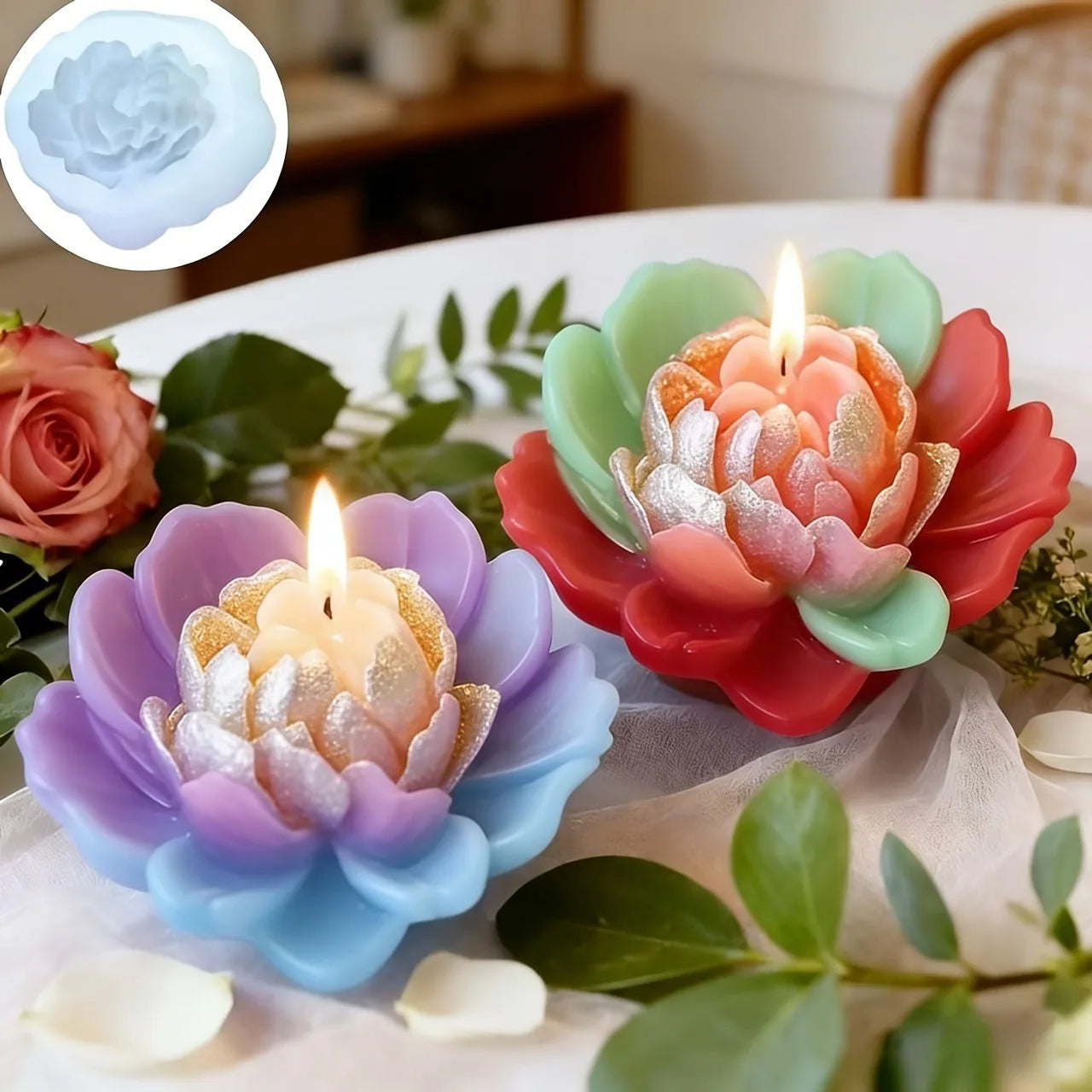 Lotus Flower Silicone Mold，For resin crafting - Suitable for candles、DIYCrafts、Valentine's Day、Mother's Day、Christmas Decorat