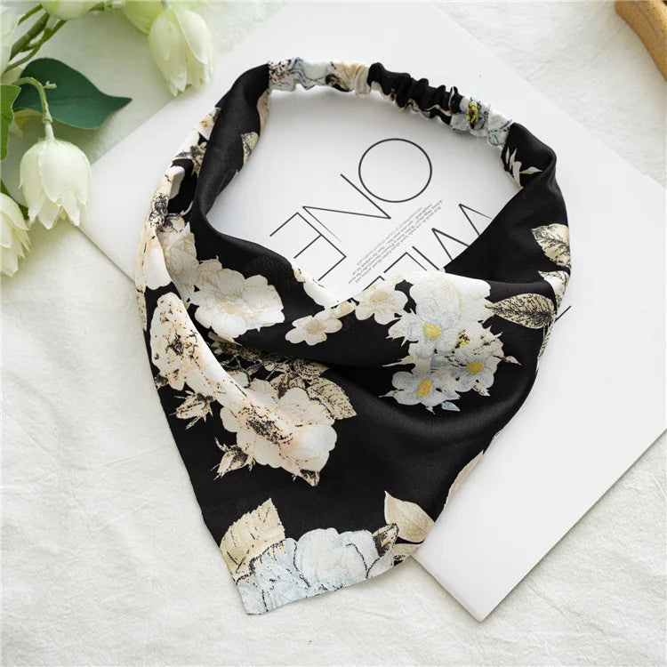 2022 Summer Vintage Print Flower Beach Bandana Hair Scarf Fashion Elastic Rubber Headbands for Women Girl Hair Accessories - 