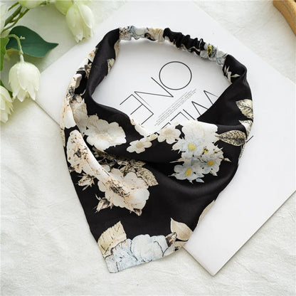 2022 Summer Vintage Print Flower Beach Bandana Hair Scarf Fashion Elastic Rubber Headbands for Women Girl Hair Accessories - 