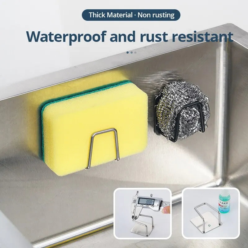Kitchen 304Stainless Steel Sink Shelf Sponges Storage Holde Adhesive Drain Drying Rack Wall Hooks Storage Organizer Accessori