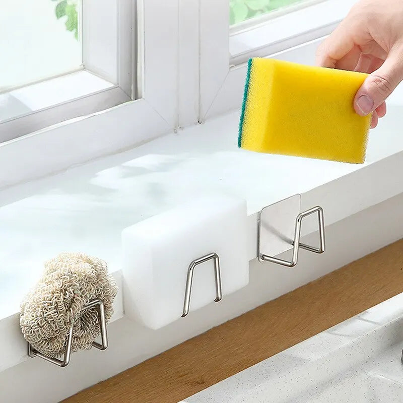 Kitchen 304Stainless Steel Sink Shelf Sponges Storage Holde Adhesive Drain Drying Rack Wall Hooks Storage Organizer Accessori