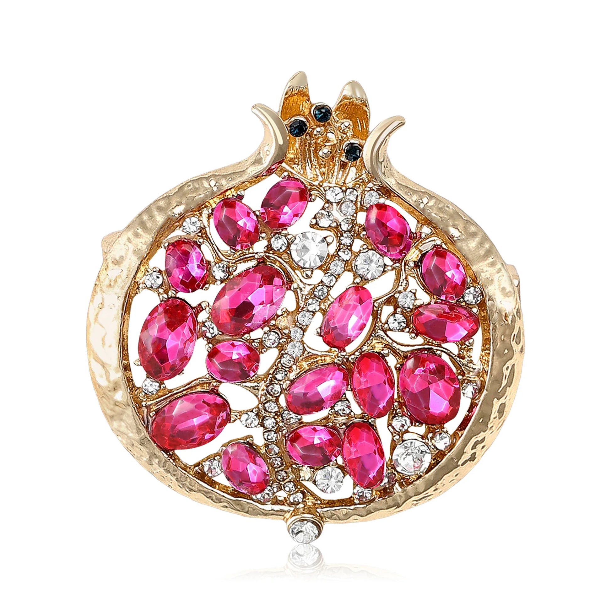 Beaut&Berry Luxury Rhinestone Pomegranate Brooches for Women Enamel Fruit Plant Pins Casual Party Accessories New Gifts Frien