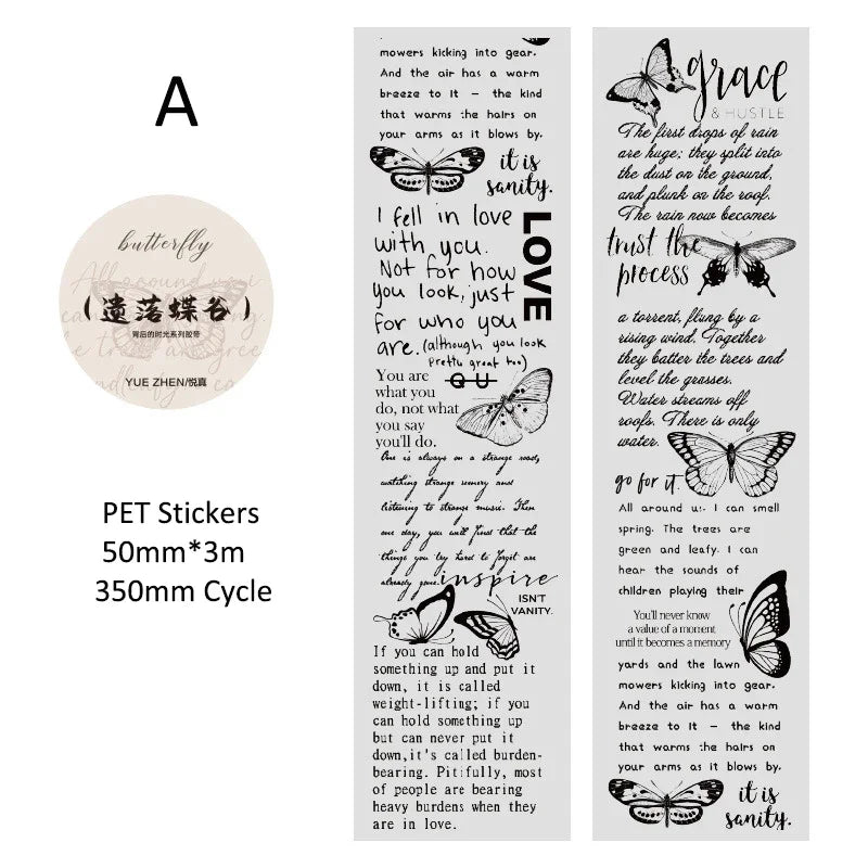 Journamm 50mm*3m Vintage Letters PET Tapes DIY Scrapbooking Planners Decor Junk Journal Waterproof Collage Stationery Tapes