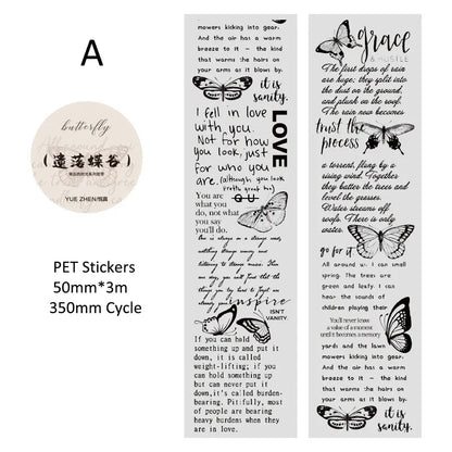 Journamm 50mm*3m Vintage Letters PET Tapes DIY Scrapbooking Planners Decor Junk Journal Waterproof Collage Stationery Tapes