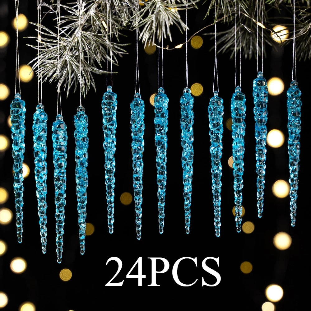 24 pieces of creative Christmas acrylic simulated icicles Christmas tree hanging decorations, suitable for Christmas home dec