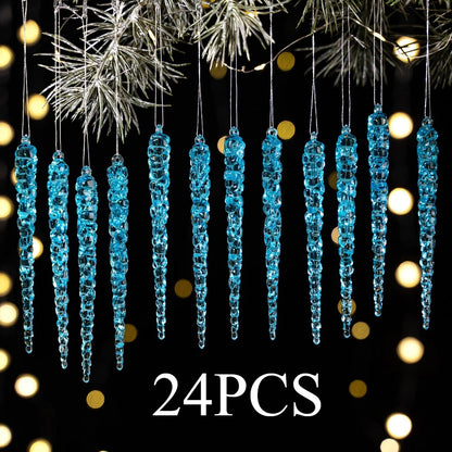 24 pieces of creative Christmas acrylic simulated icicles Christmas tree hanging decorations, suitable for Christmas home dec