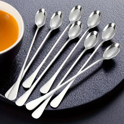 6Pcs Stainless Steel Long-Handled Ice Teaspoon, Coffee Spoon, Ice Cream Stirring Spoon, Dishwasher Safe, Kitchen Accessories,