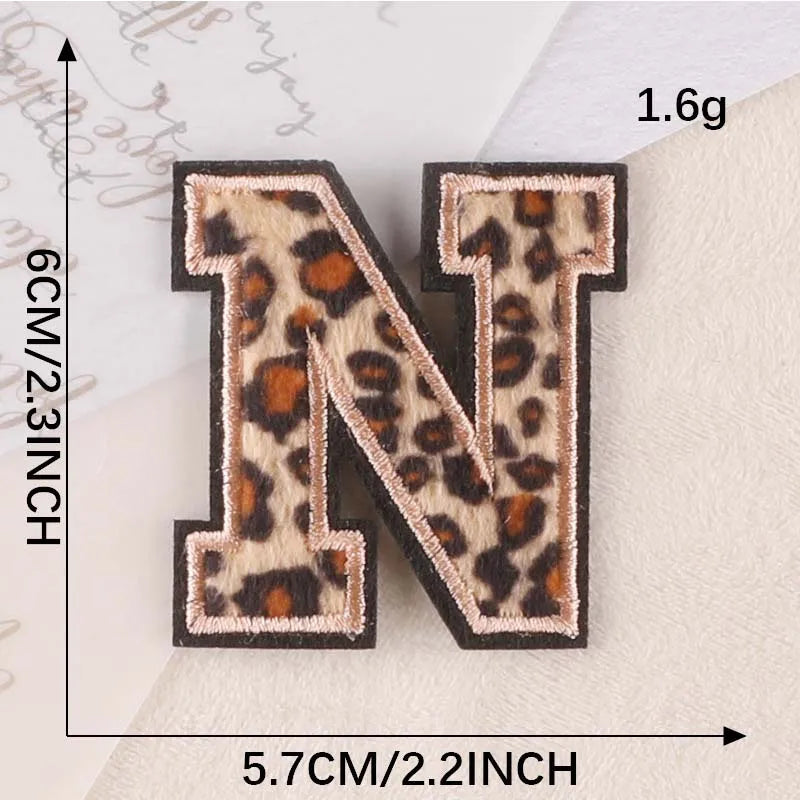 A~Z English Alphabet Letters Badge Patches,Leopard Print Applique Embroidery Iron on Stickers for Clothing,DIY Name Garment -