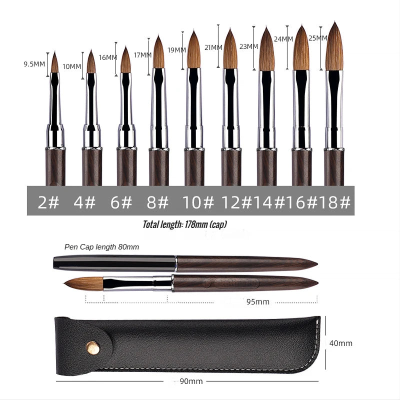 100% Kolinsky Acrylic Nail Brush Purple Sandalwood Handle Crimped UV Gel Carving Pen Brush Liquid Powder DIY Nail Drawing