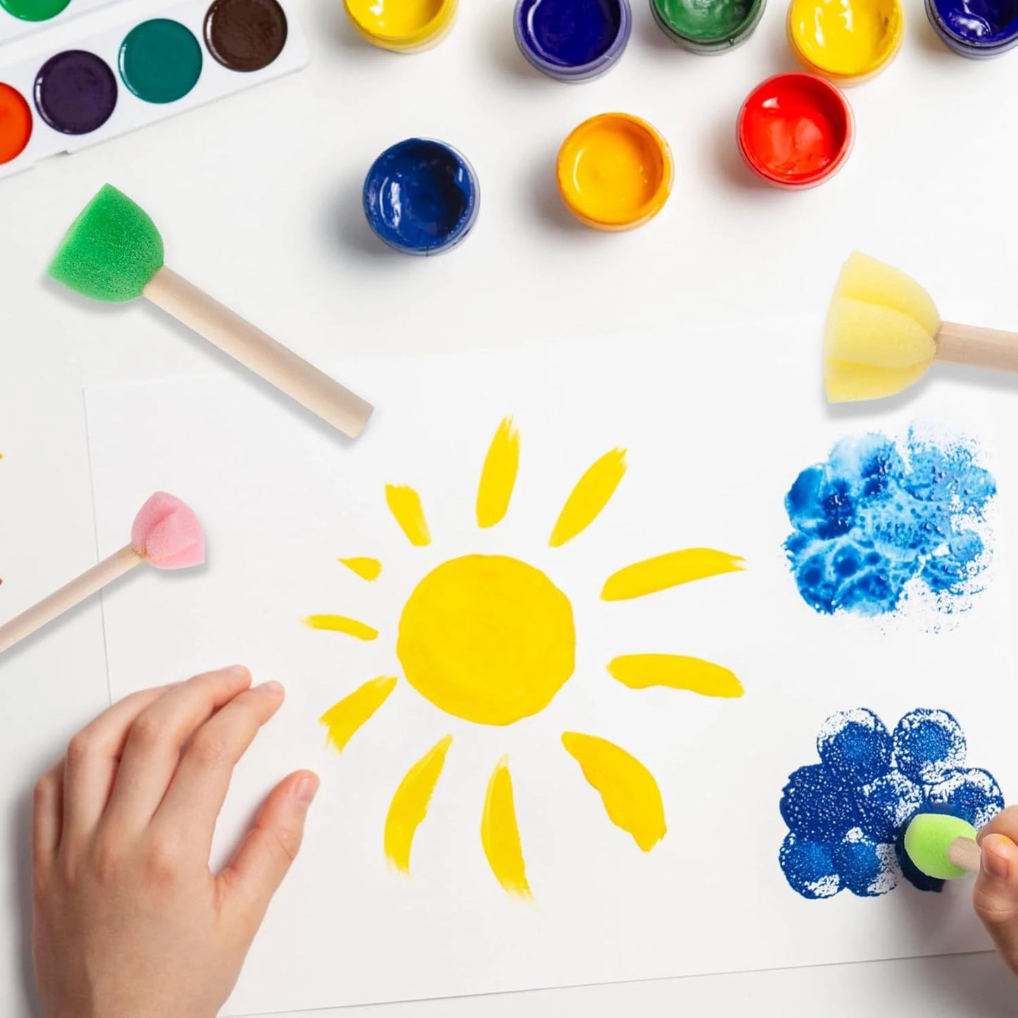 Foam Sponge Brush with Wooden Handle Round Flower Multi Size Painting Tools for Kids Children DIY Acrylic Watercolor Varnishe