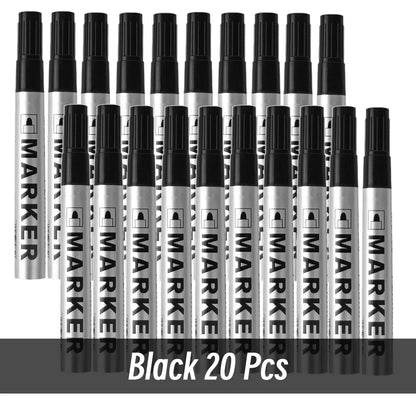 Permanent Paint Marker Pen Waterproof Black Pen for Tyre Oily Markers Quick Drying Signature Pen Stationery Supplies - 20 bla