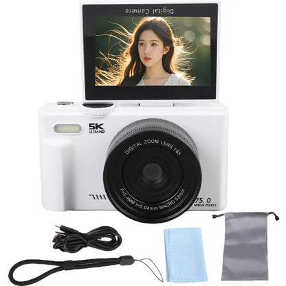 75MP Digital Camera for Photography 5K 18X Digital Zoom Vintage Vlog Video Recorder For YouTube 180° Flip Screen Selfile WiFi