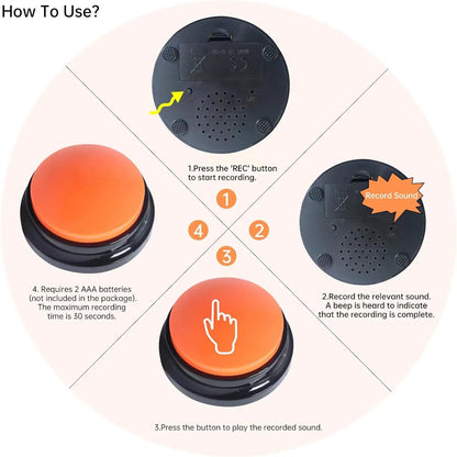 Recordable Dog Button, Interactive Pet Training Toy, Voice Recording Buzzer for Dogs, Fun Learning Games, Communication Butto