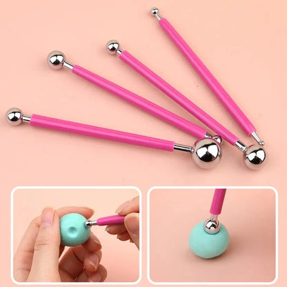 4pcs Sculpture Modeling Tools Clay Tools Dotting Sculpting Modeling ceramics Set Double-Ended Metal Ball Cake Decoration Tool