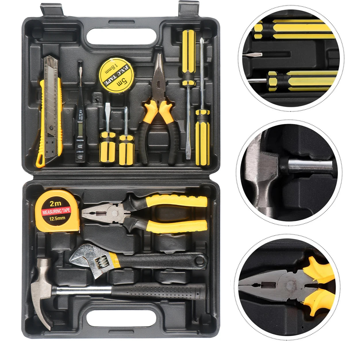 8/9/12/13Piece Tools Set General House hold Hand Tool Kit with Plastic Toolbox Storage Case Used to Car repair And home Repai