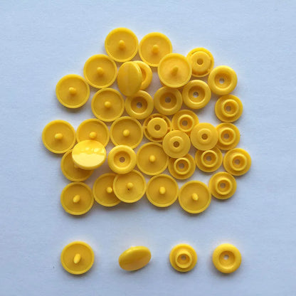 50 Sets Round Snaps Buttons For Bib T5 Plastic Press Button Fastener Snap For Clothes Accessories DIY Crafts 24Colors - yello