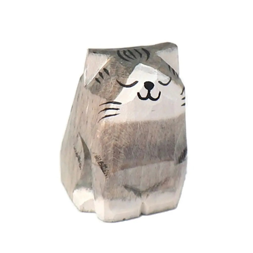 Creative Cartoon Animal Wood Bear Figurine Wooden Carved Desktop Knick-knack Sculpture Kids Toy Carving Cat Statue - cat 2
