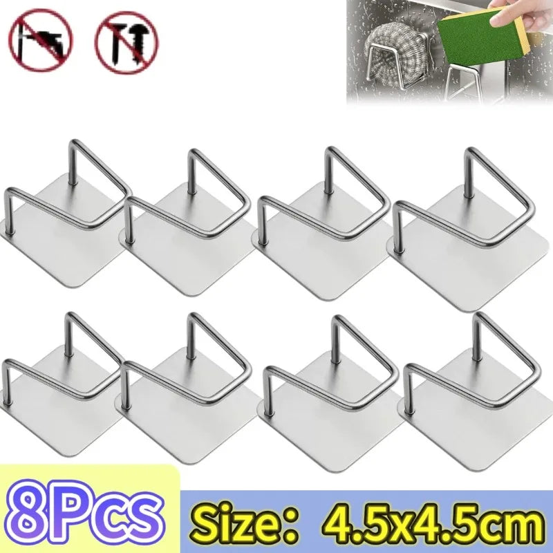 Kitchen Sponges Holder Stainless Steel Sink Shelf Adhesive Holders Drain Drying Rack Wall Hooks Accessories Storage Organizer
