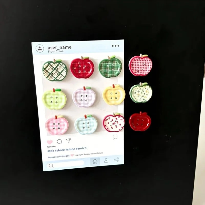 12 Retro Checkered Button Decorated Novel Fridge Magnets, Suitable for Home Use, Refrigerator and Kitchen Magnets