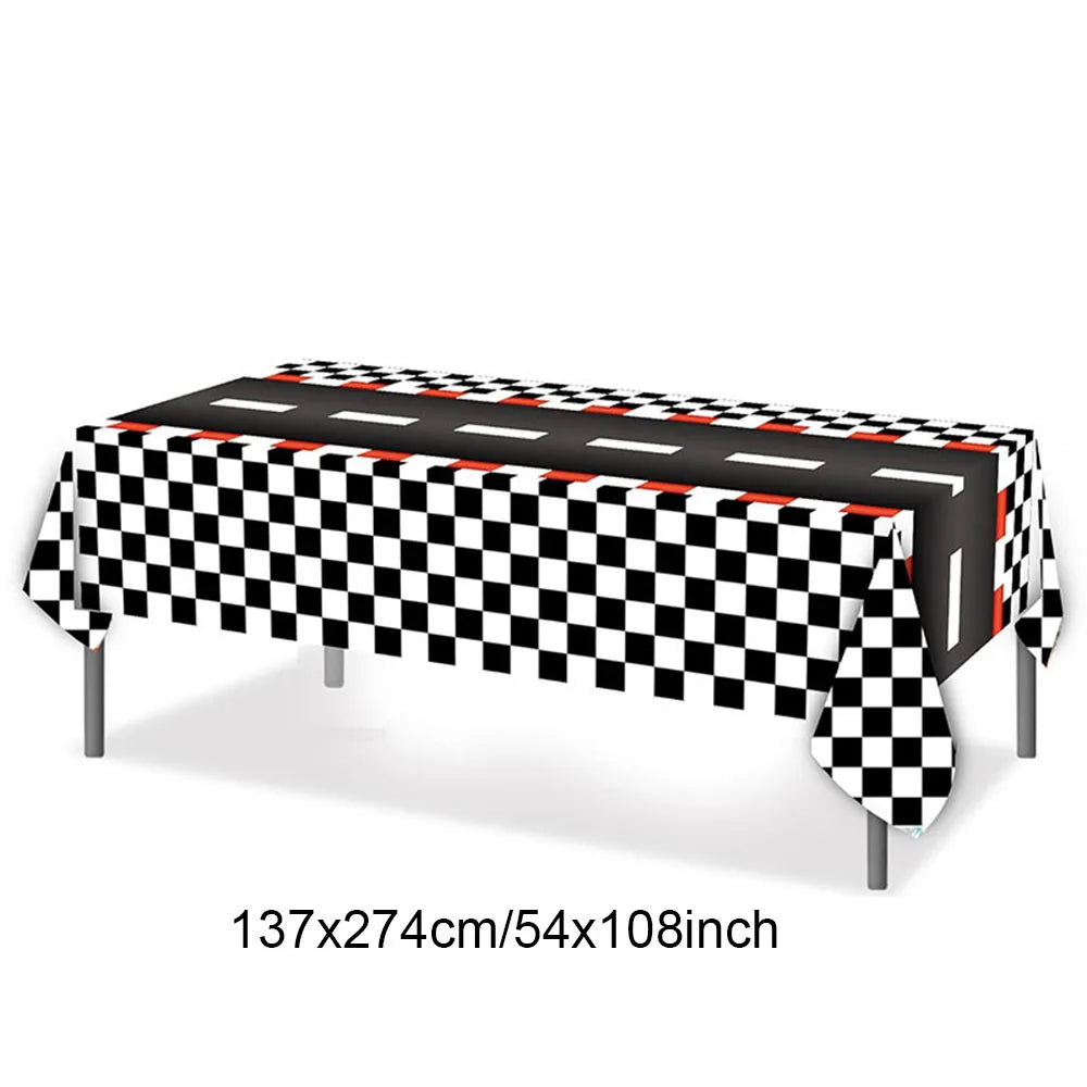 Racing Car Theme 3-Tier Round Cardboard Cupcake Stand Cars Birthday Party Tablecloth Black and White Checkered Decor Supplies
