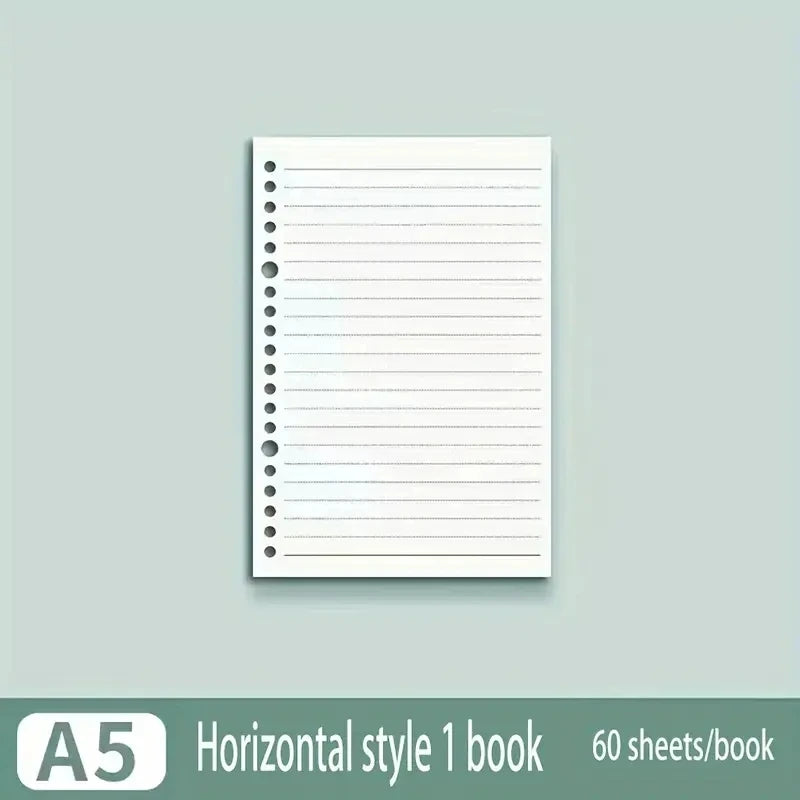 60 Sheets Notebook Refill Notepad Loose Leaf Binder Paper A4/ B5/A5 Blank/Grid/Lined Notebooks Writing Pads Office School - A