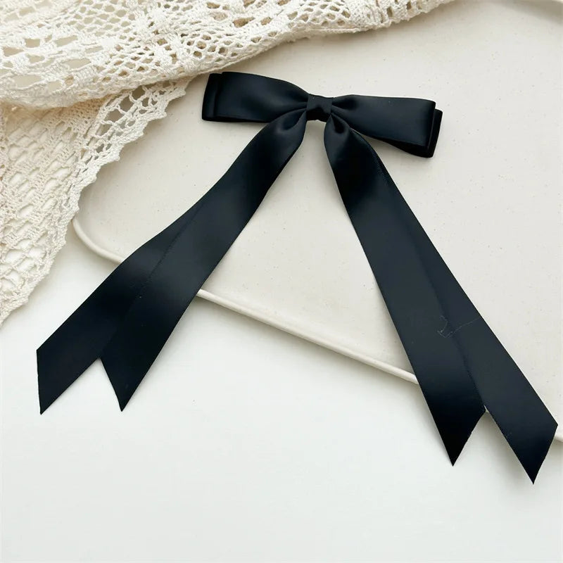 Women Elegant Bow Ribbon Hair Clip Fashion Solid Satin Spring Clip Simple Bowknot Hairpins Barrettes Hair Accessories for Gir