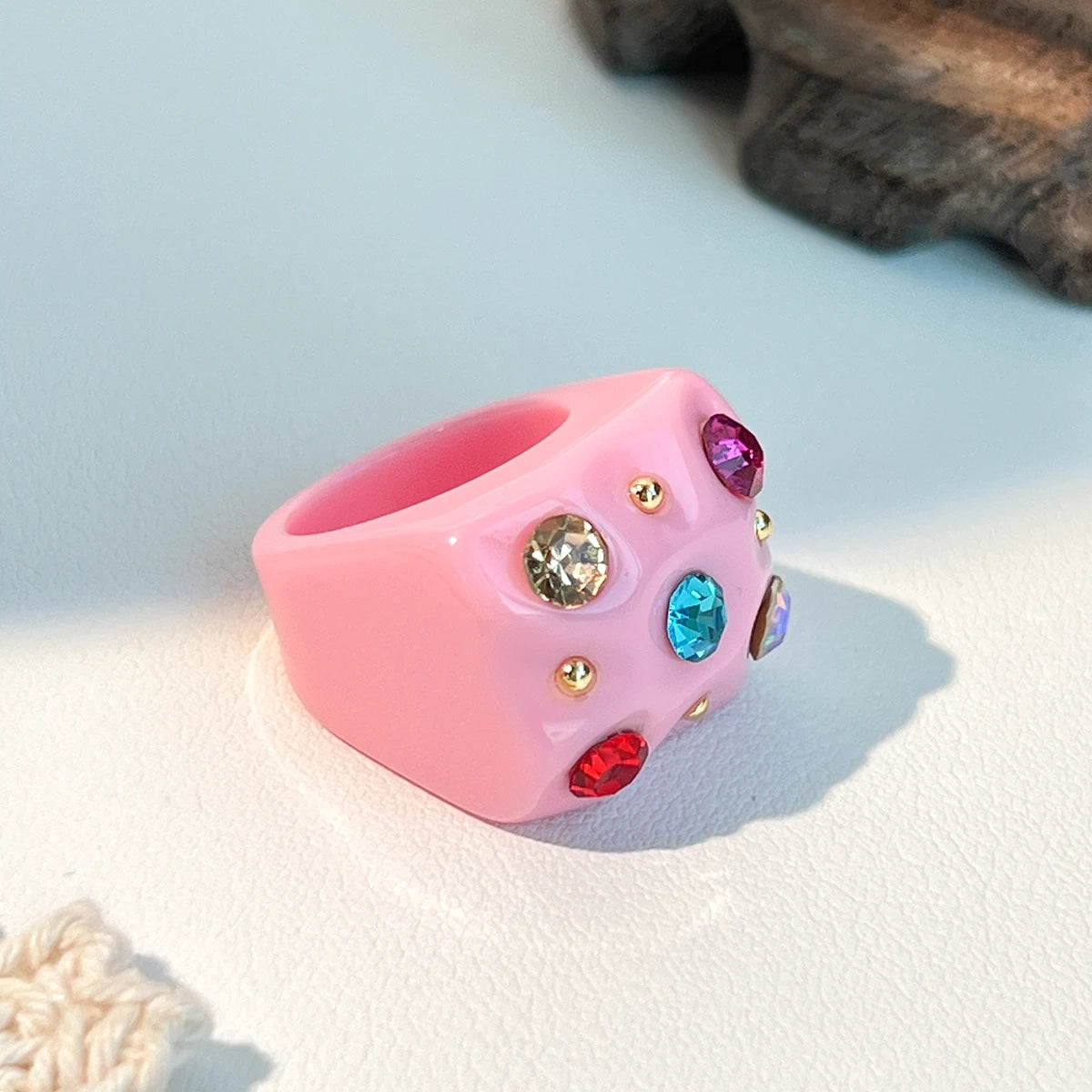 2022 New Sweet Multicolor Resin Oil Drip Ring for Women Geometric Oval Flowers Beads Rhinestones Ring Cute Jewelry HangZhi - 
