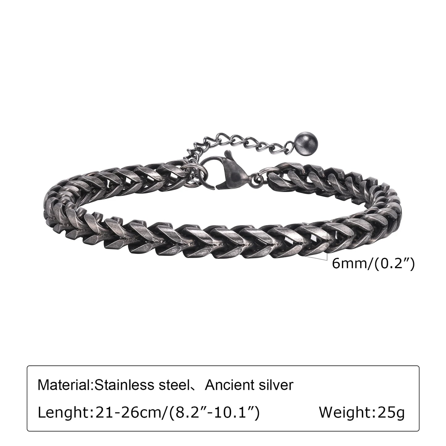 Vintage Chain Bracelets for Men Boys,Byzantine Stainless Steel Braided Link Wristband,Retro Jewelry Birthday Father Gifts - B