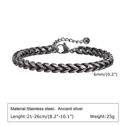 Vintage Chain Bracelets for Men Boys,Byzantine Stainless Steel Braided Link Wristband,Retro Jewelry Birthday Father Gifts - B