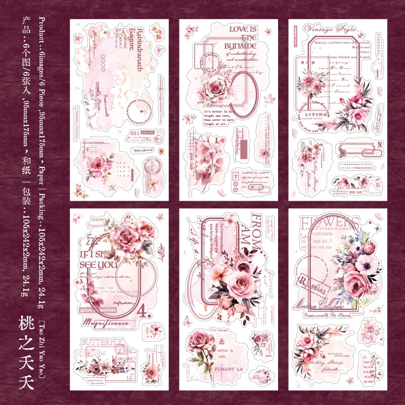 Journal GO 6pcs Flower Shadow Decorative Sticker Fresh Plant Flowers Collage Scrapbooking Label Diy Diary Journal Planner Lab