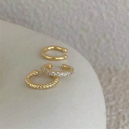 3Pcs/Set Fashion Gold Color Crystal Clip Earrings for Women Girls Minimalist Metal C-shaped Fake Piercing Ear Cuff Ear Jewelr