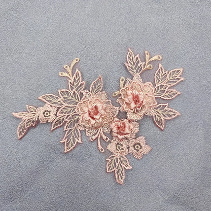 Lace Applique Sew on Patch Fabric 1Pair Embroidery Flower Exquisite Trim Patches Crafts Stickers Bag Gown Decoration Wholesal