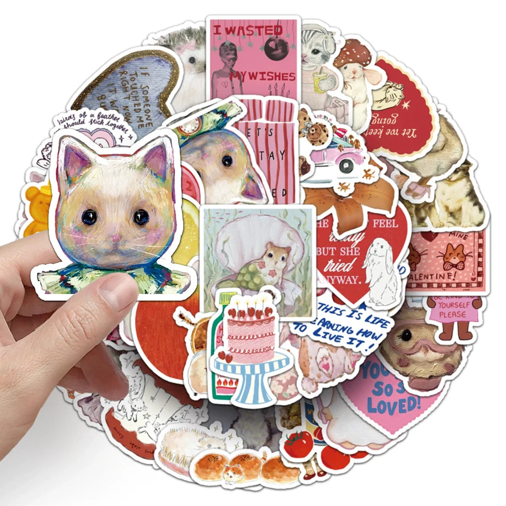 10/30/50pcs Vintage Cute Animal Pattern Stickers Funny Cartoon Creative Sticker Laptop Luggage Phone Graffiti Decals Decorati
