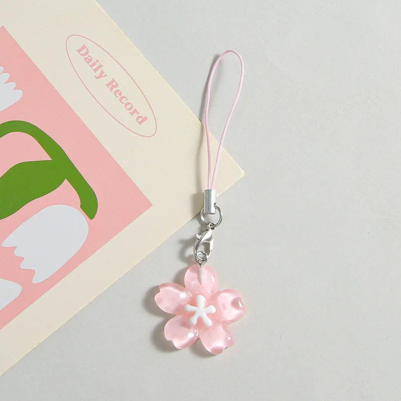 Colorful Resin Flower Phone Chains for Women Korean Style Fresh Cute Transparent Bag Key Pendant Best Friend Compact Accessor